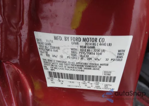 2012 Ford Escape Limited from USA, damaged, VIN 1FMCU0E76CKB33180